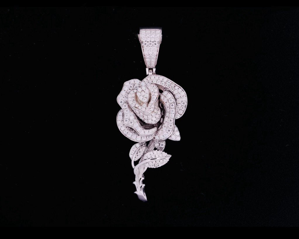 Sterling Silver VVS Moissanite Rose Flower Pendant