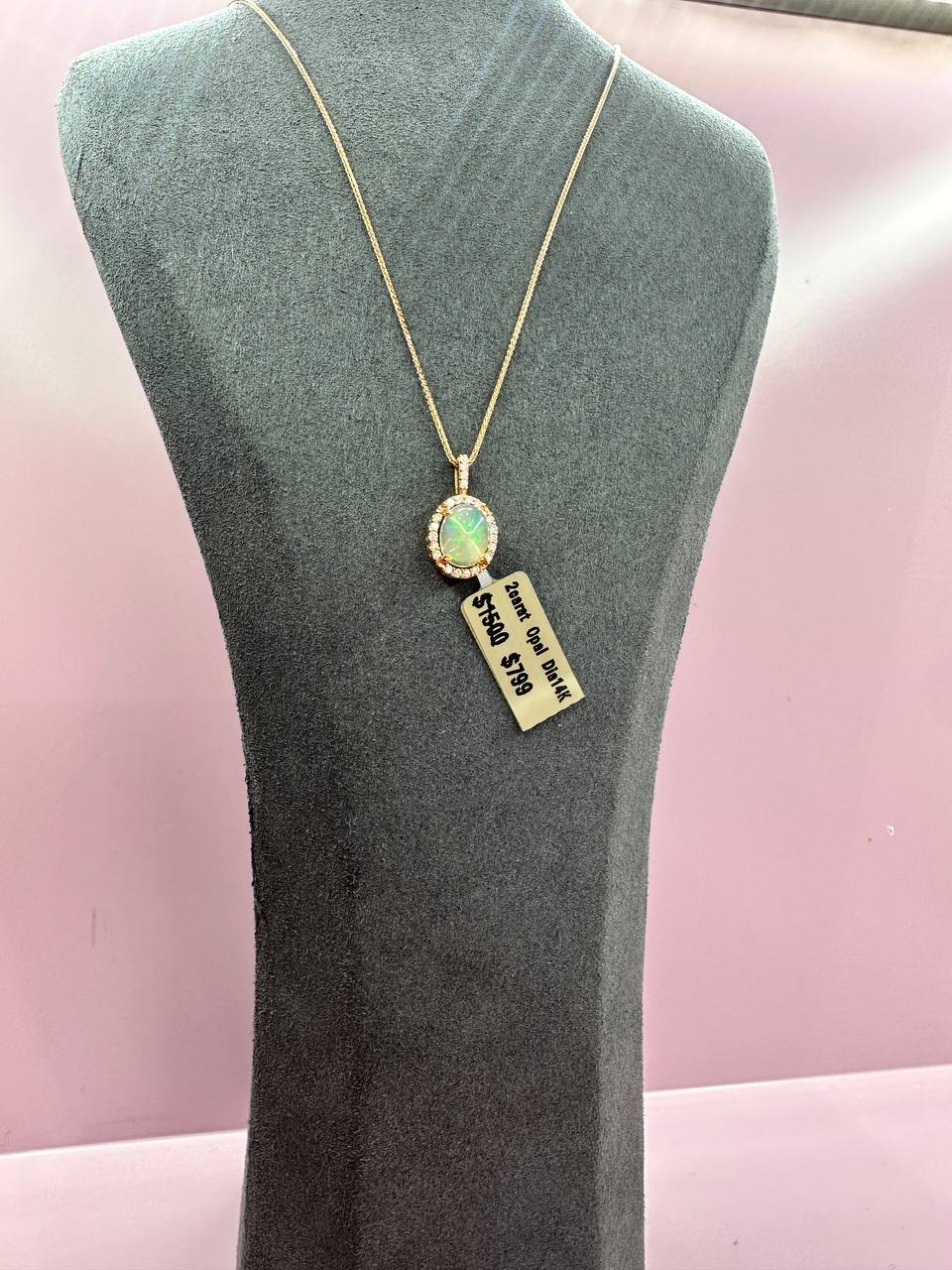 14K Rose Gold Opal & Diamond Necklace
