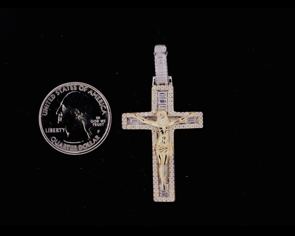 Sterling Silver VVS Moissanite Cross Pendant - Two-Tone Finish