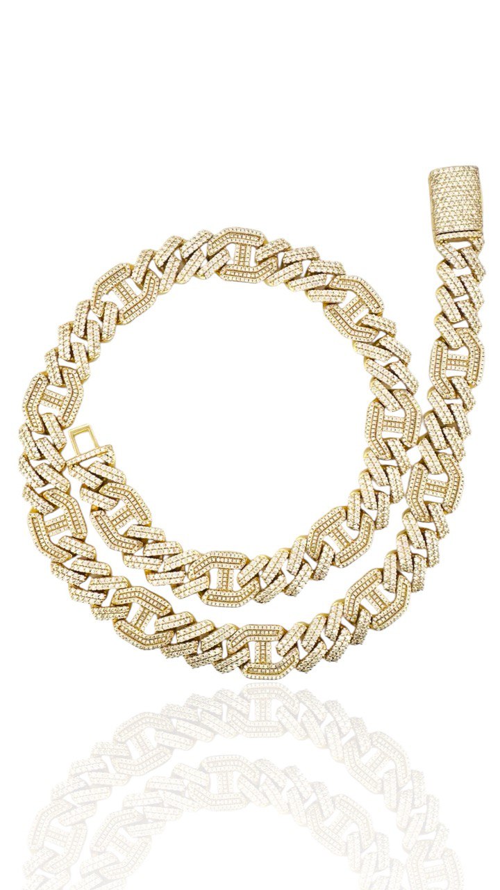 Sterling Silver Solid New Style Miami Cuban Chain Necklace with VVS-D Moissanite Stones, Three Color Options