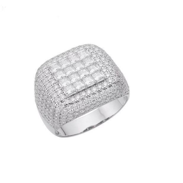 Sterling Silver Square Pave Set Ring with VVS Moissanite Stones, Two Color Options, 5.21 Total Carats