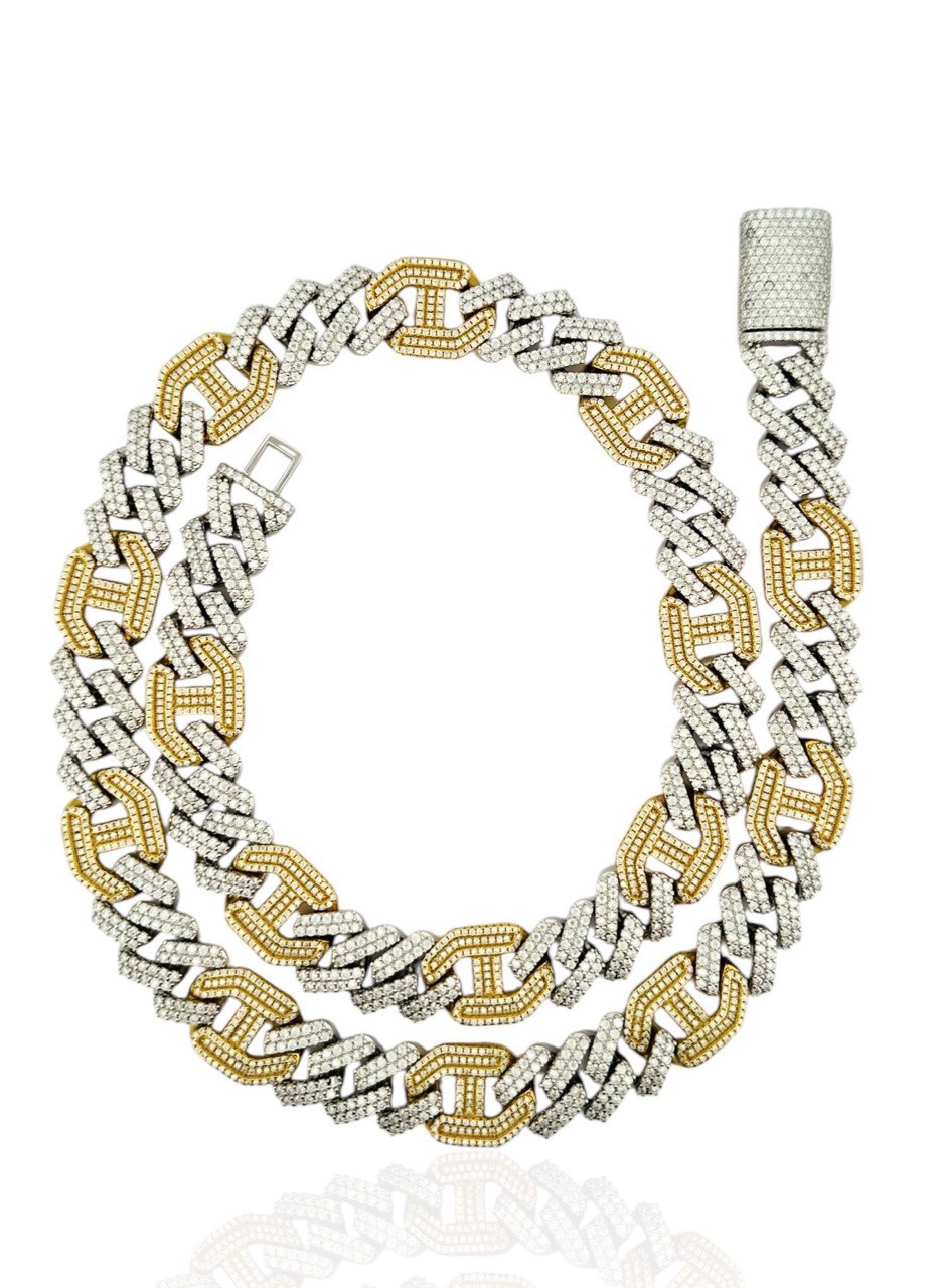 Sterling Silver Solid New Style Miami Cuban Chain Necklace with VVS-D Moissanite Stones, Three Color Options