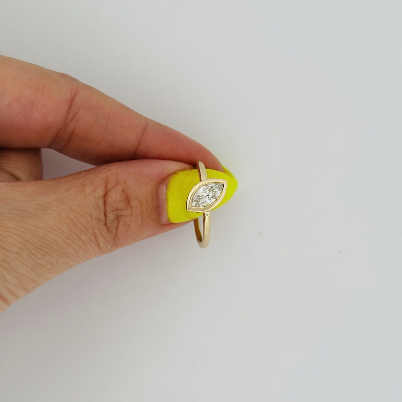 14K Gold Marquise Diamond Bezel Ring - 0.73ctw
