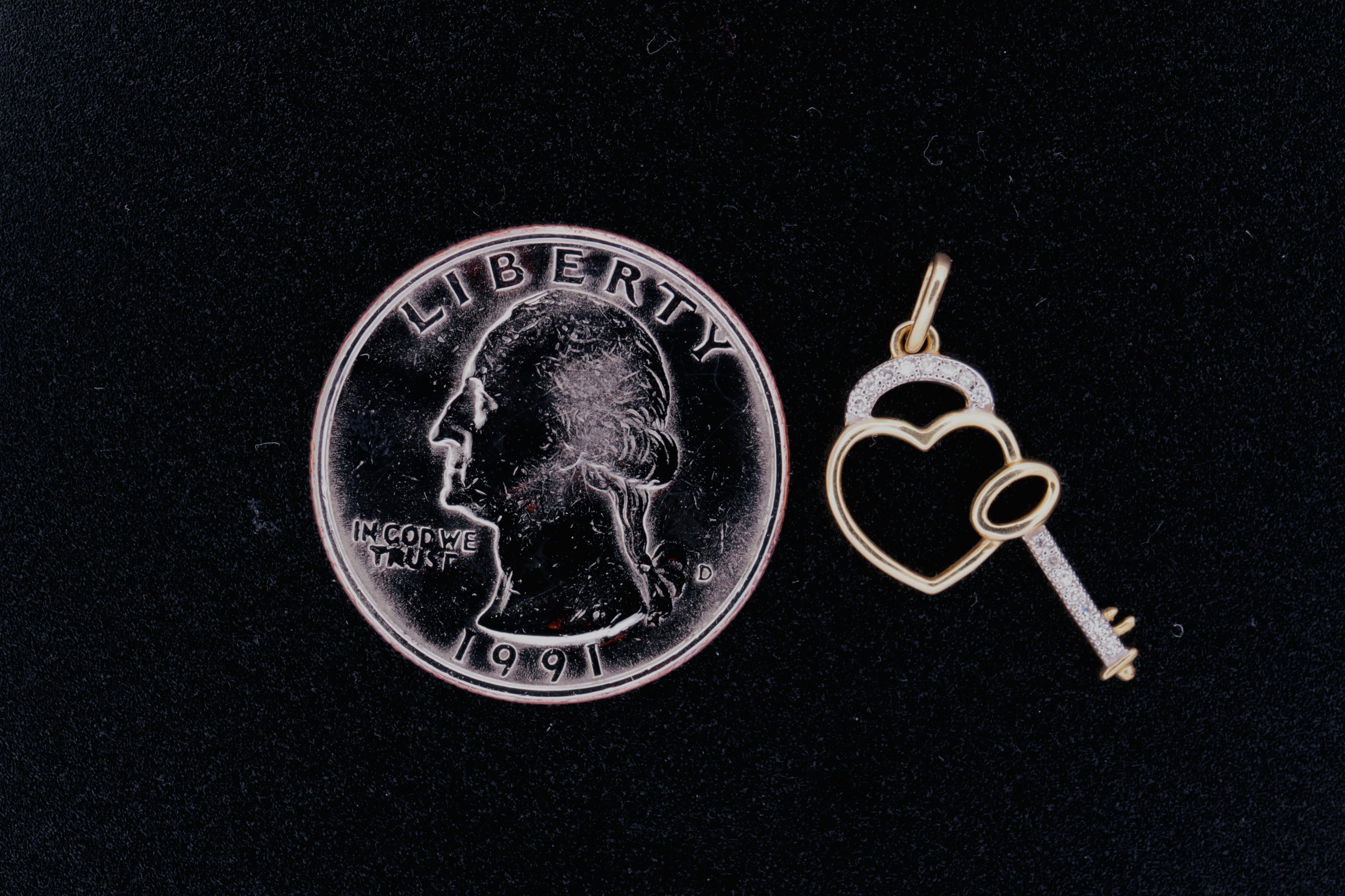10K Yellow Gold Heart Key Charm with Diamonds