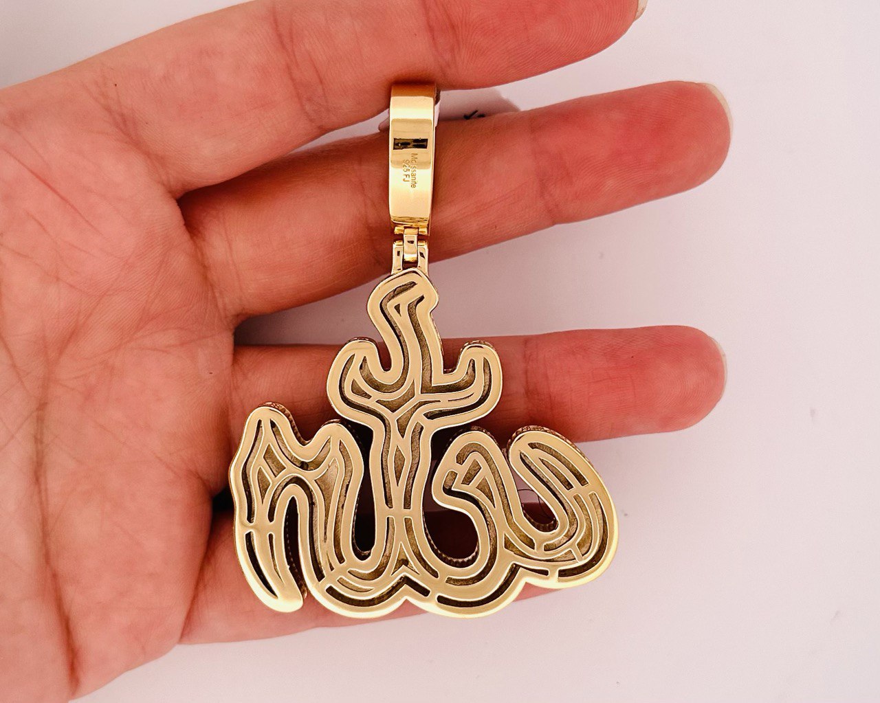Sterling Silver VVS Moissanite Allah Pendant - 9.31 Carats
