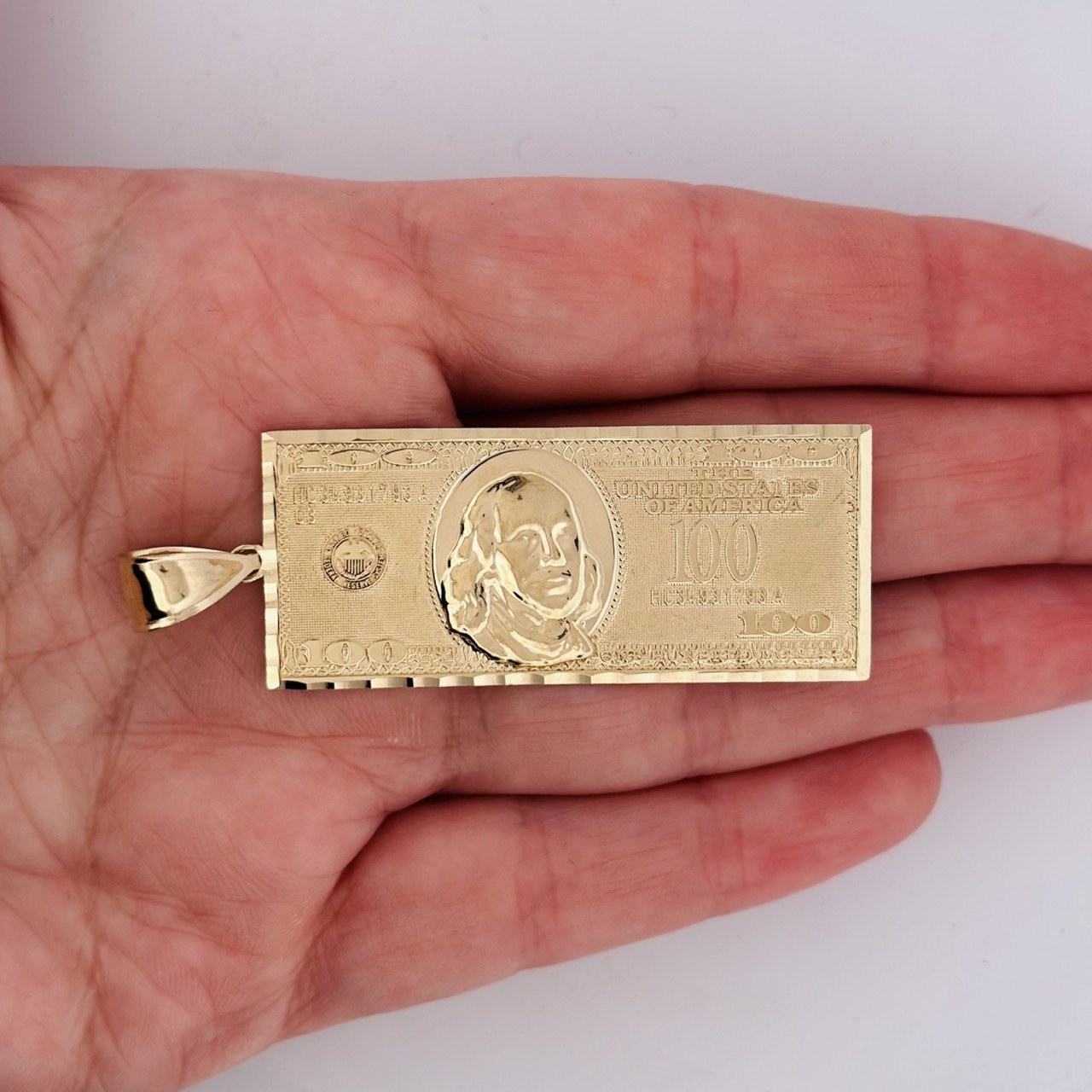 14K Gold $100 Bill Pendant