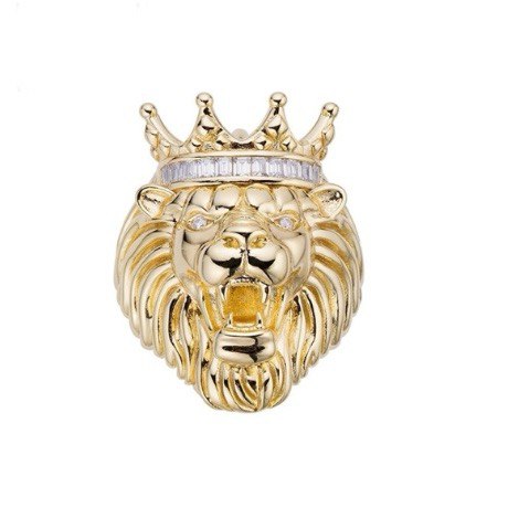 Sterling Silver Lion Head Ring with Crown, VVS Moissanite Stones, Two Color Options, 0.48 Total Carats