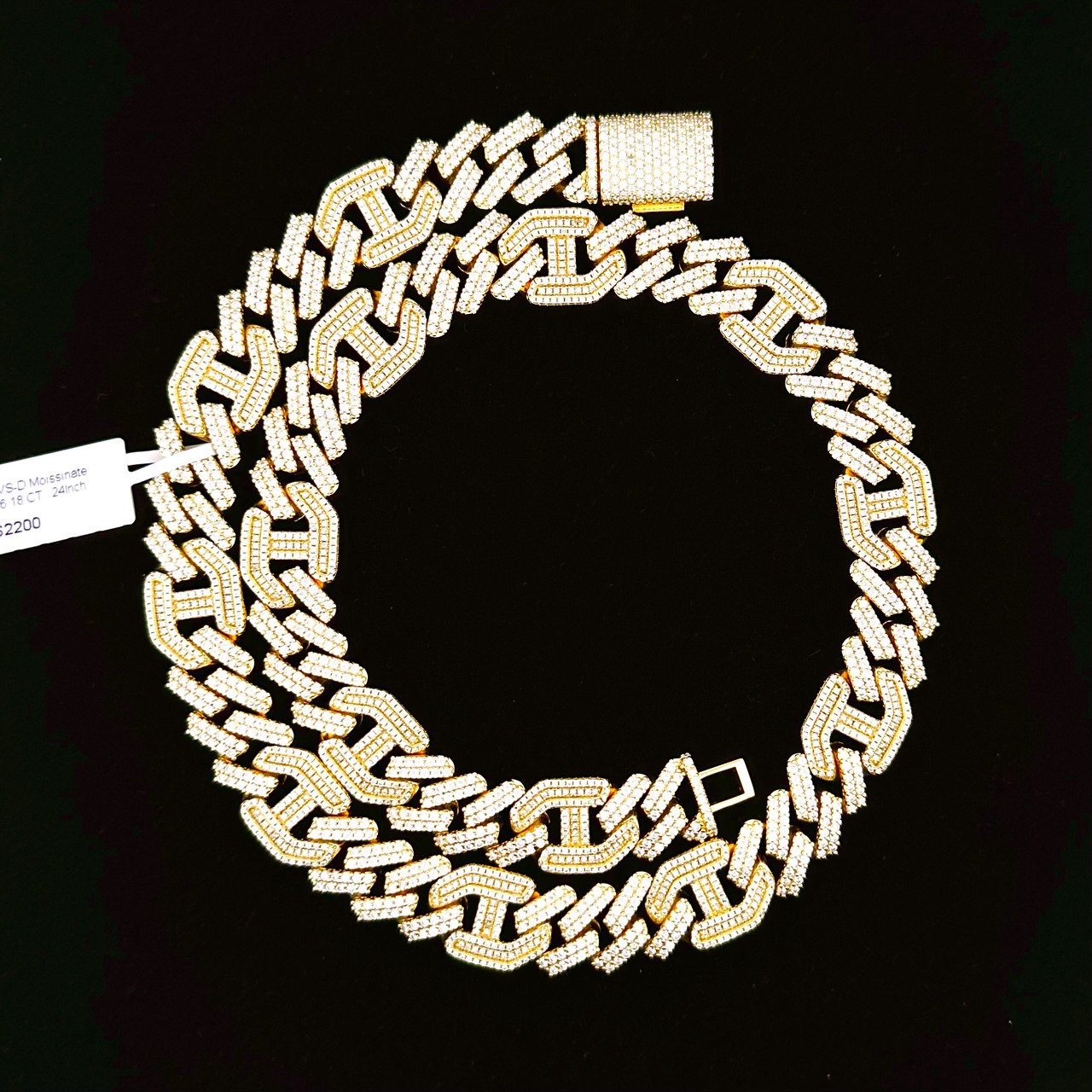 Sterling Silver Solid New Style Miami Cuban Chain Necklace with VVS-D Moissanite Stones, Three Color Options