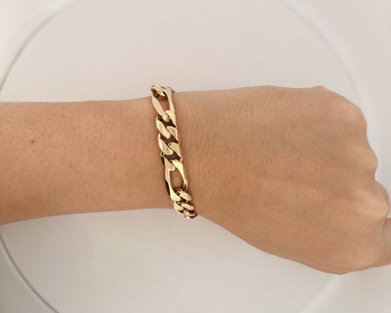 14K Solid Figaro Bracelet - 10MM
