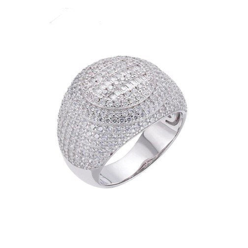 Sterling Silver Round Pave Set Ring with VVS Moissanite Stones, Two Color Options, 3.93 Total Carats