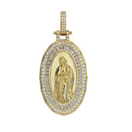 Sterling Silver Virgin Mary Pendant/Charm with VVS Moissanite Stones, 14.76 Total Carats