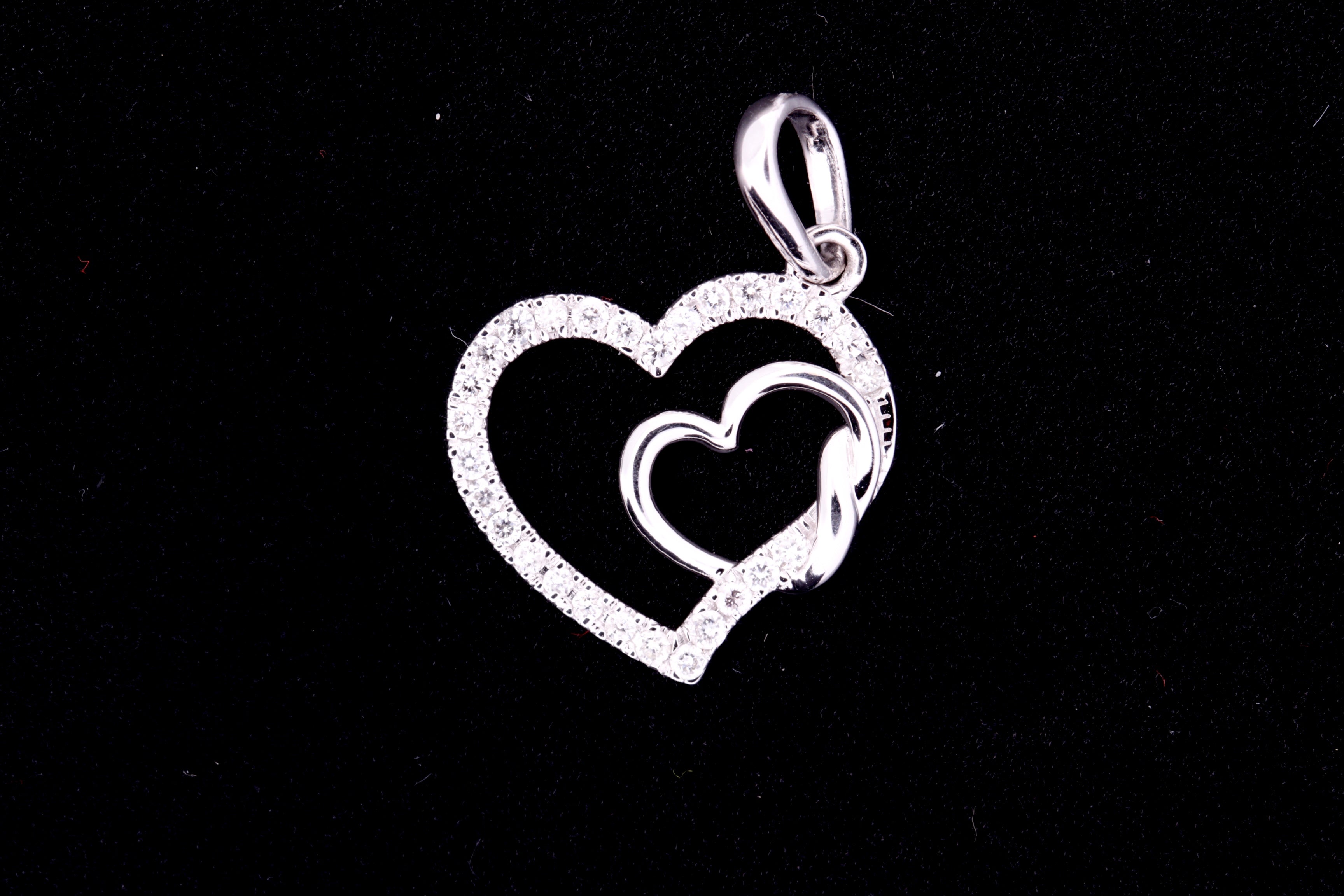 10K Gold Double Heart Charm/Pendant with SI Natural Diamonds