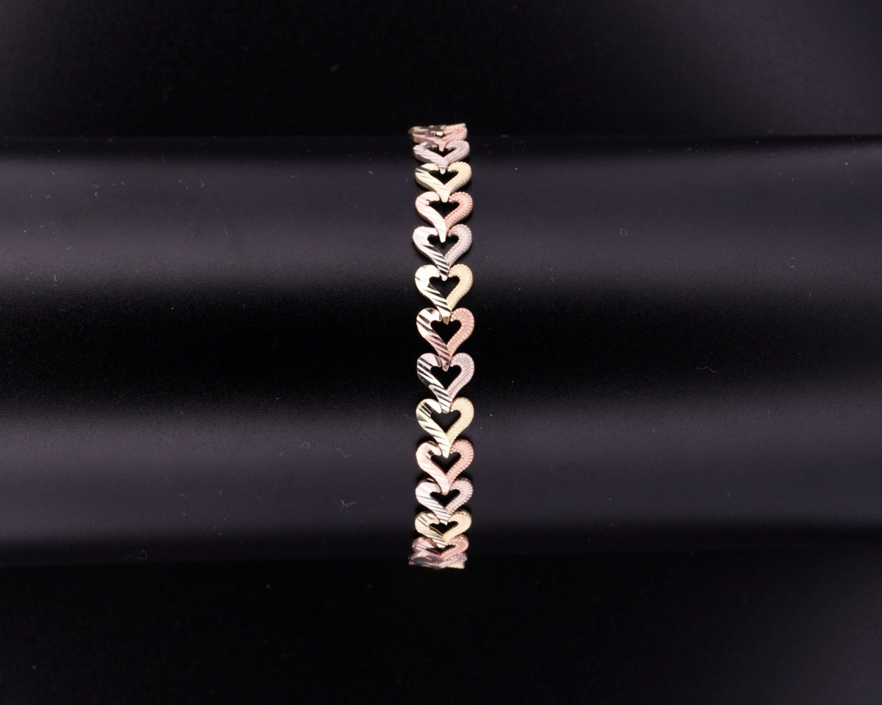 10K , 3Color Dia-Cut Heart Bracelet , 7.8MM