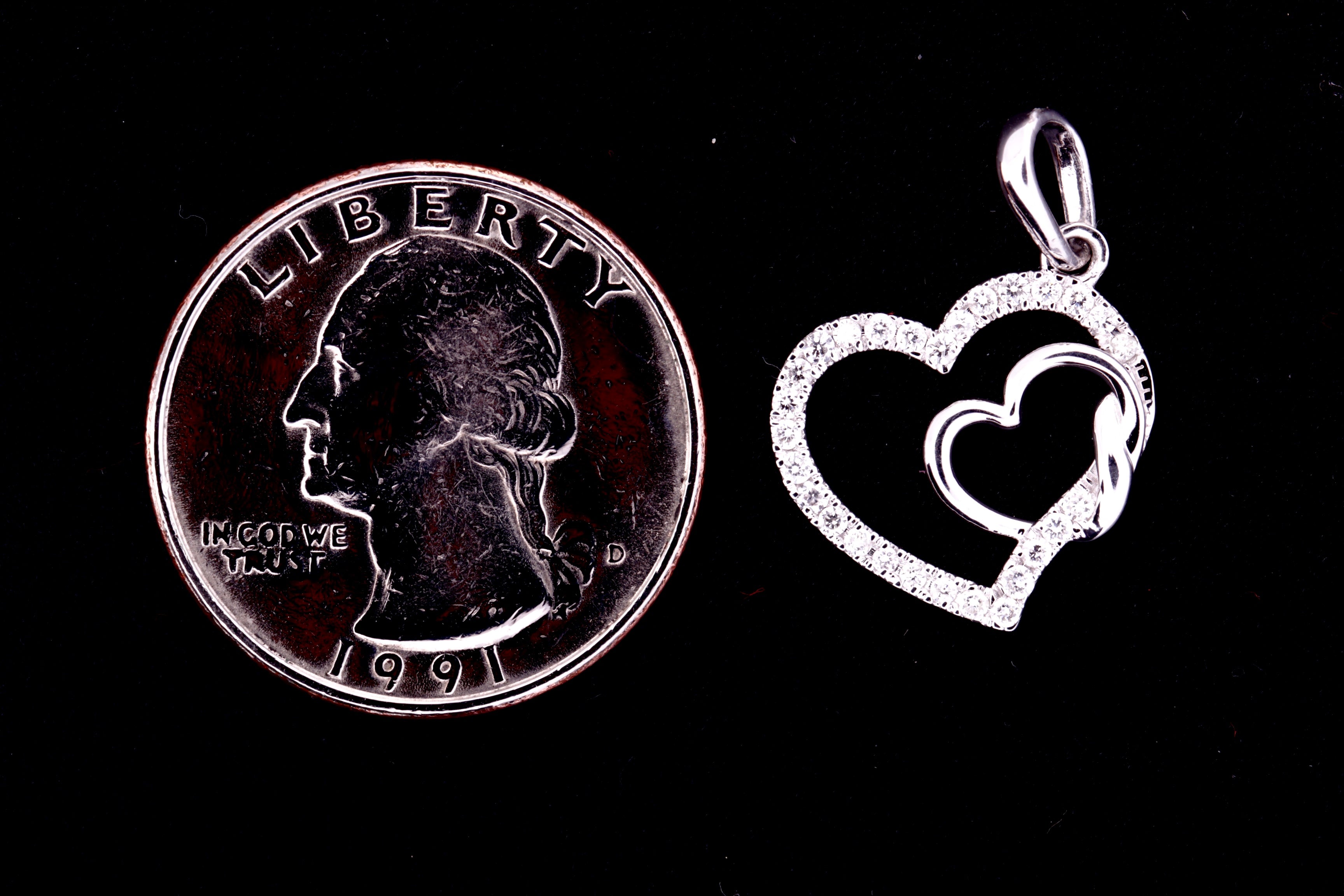 10K Gold Double Heart Charm/Pendant with SI Natural Diamonds