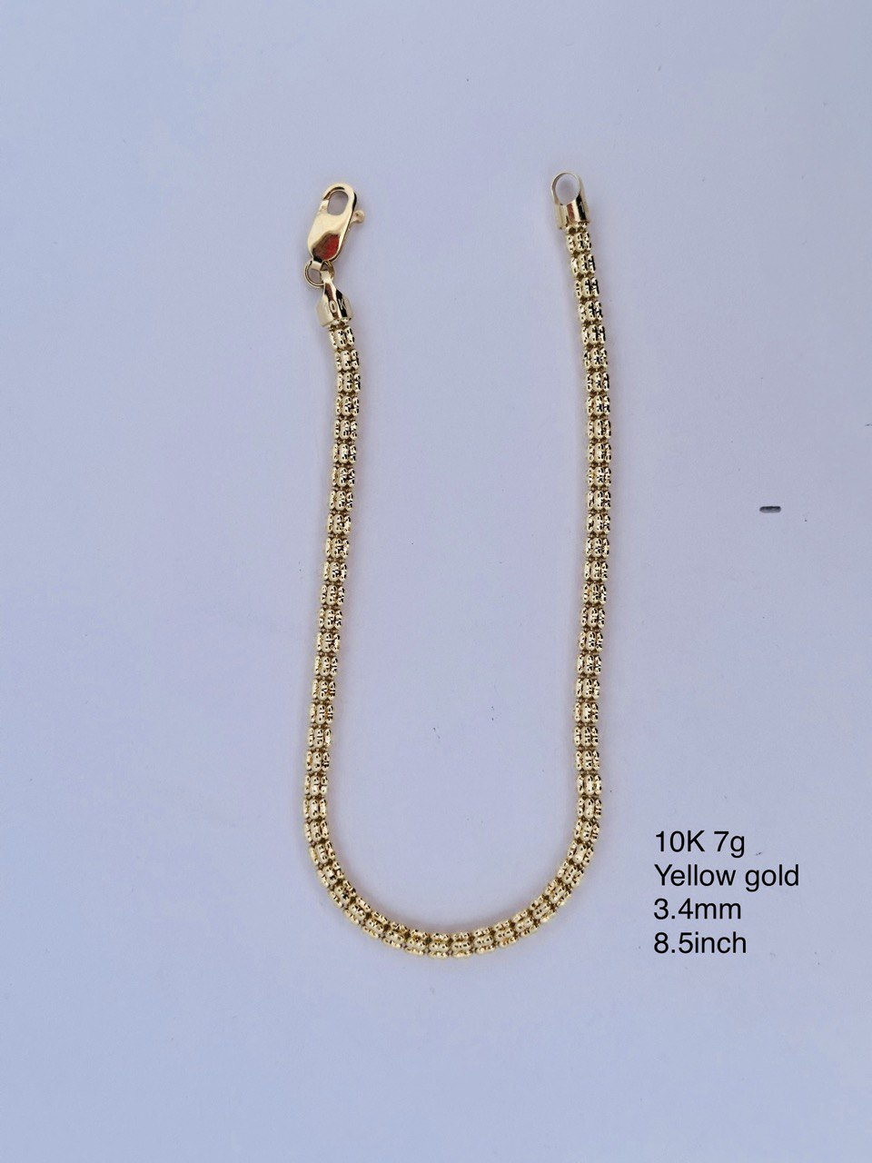 10K Yellow Gold Diamond Cut Ice Chain Bracelet - 3.4MM