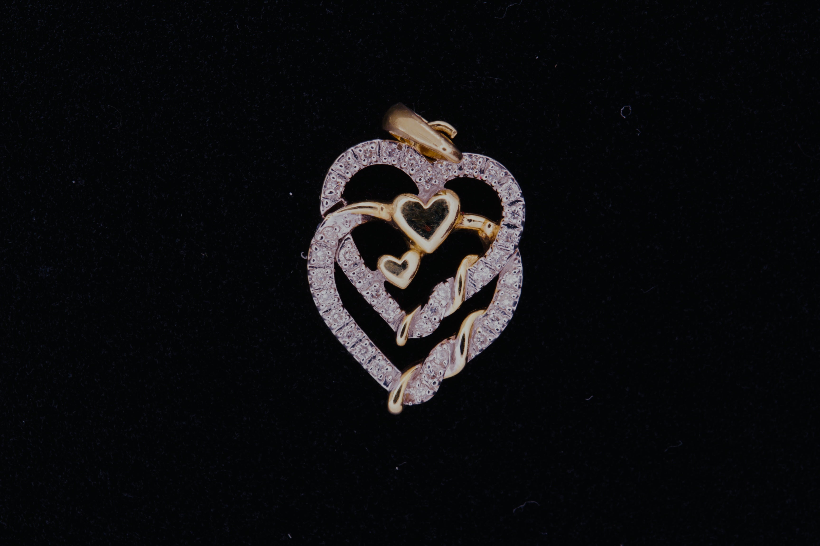 10K Yellow Gold Double Heart Charm with Diamonds  - 1