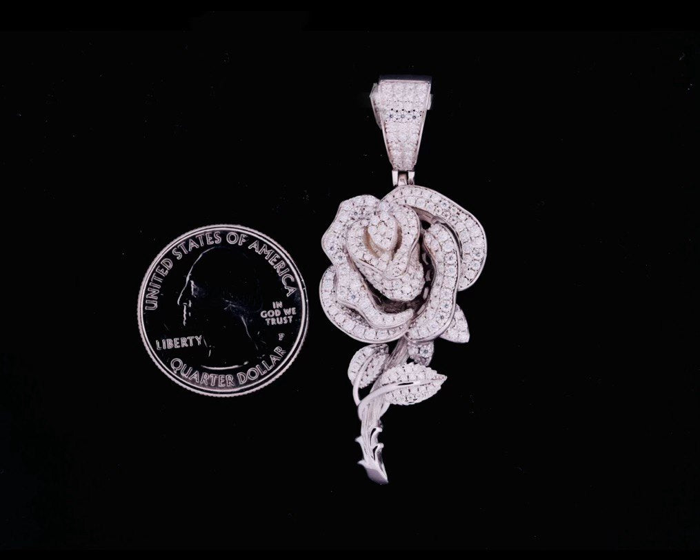 Sterling Silver VVS Moissanite Rose Flower Pendant
