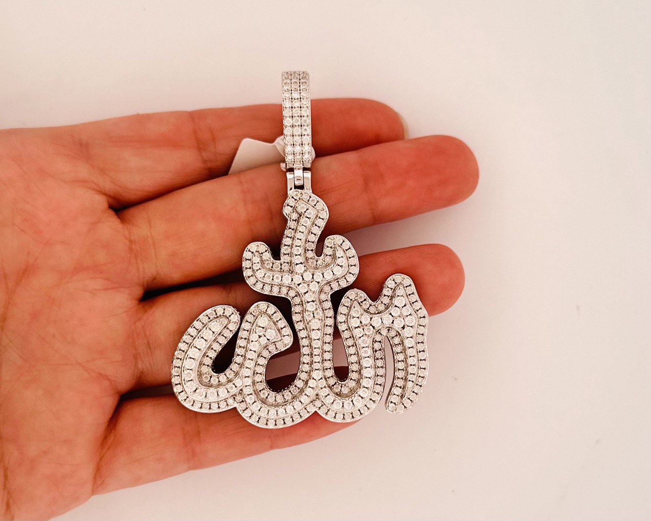 Sterling Silver VVS Moissanite Allah Pendant - 9.31 Carats