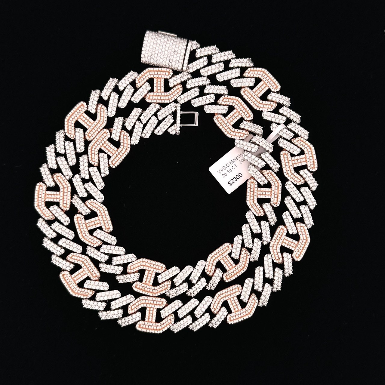 Sterling Silver Solid New Style Miami Cuban Chain Necklace with VVS-D Moissanite Stones, Three Color Options