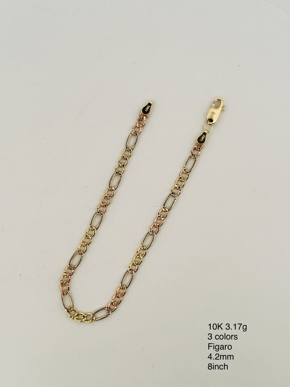 10K 3-Color Figaro Bracelet - 4.2MM