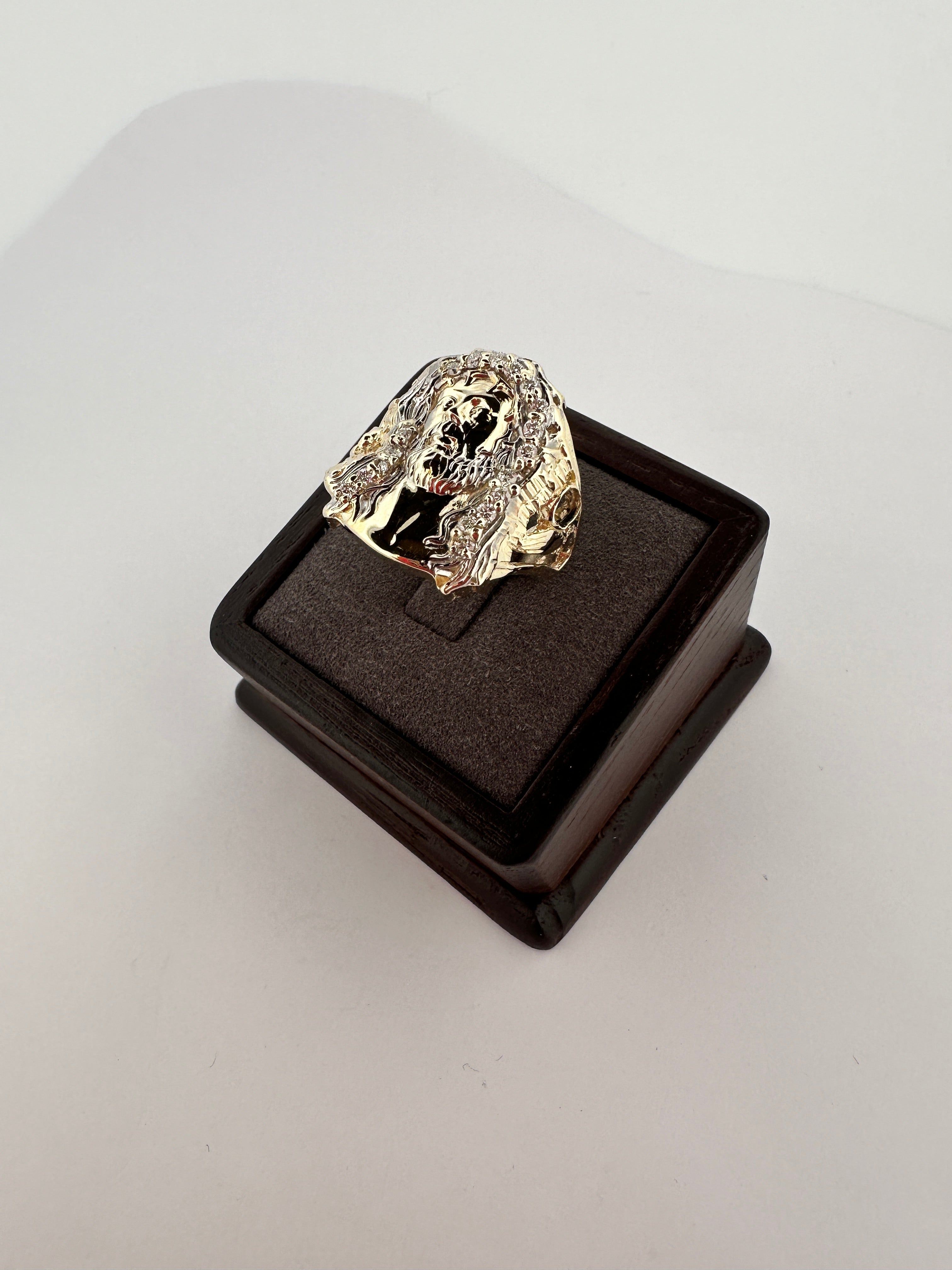 10K Men's Diamond Jesus Ring