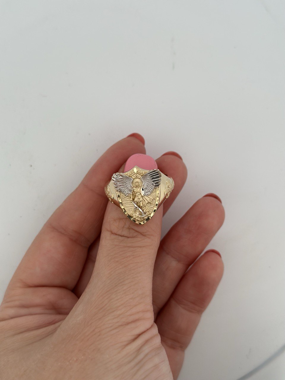 14K Gold Shield Archangel Ring