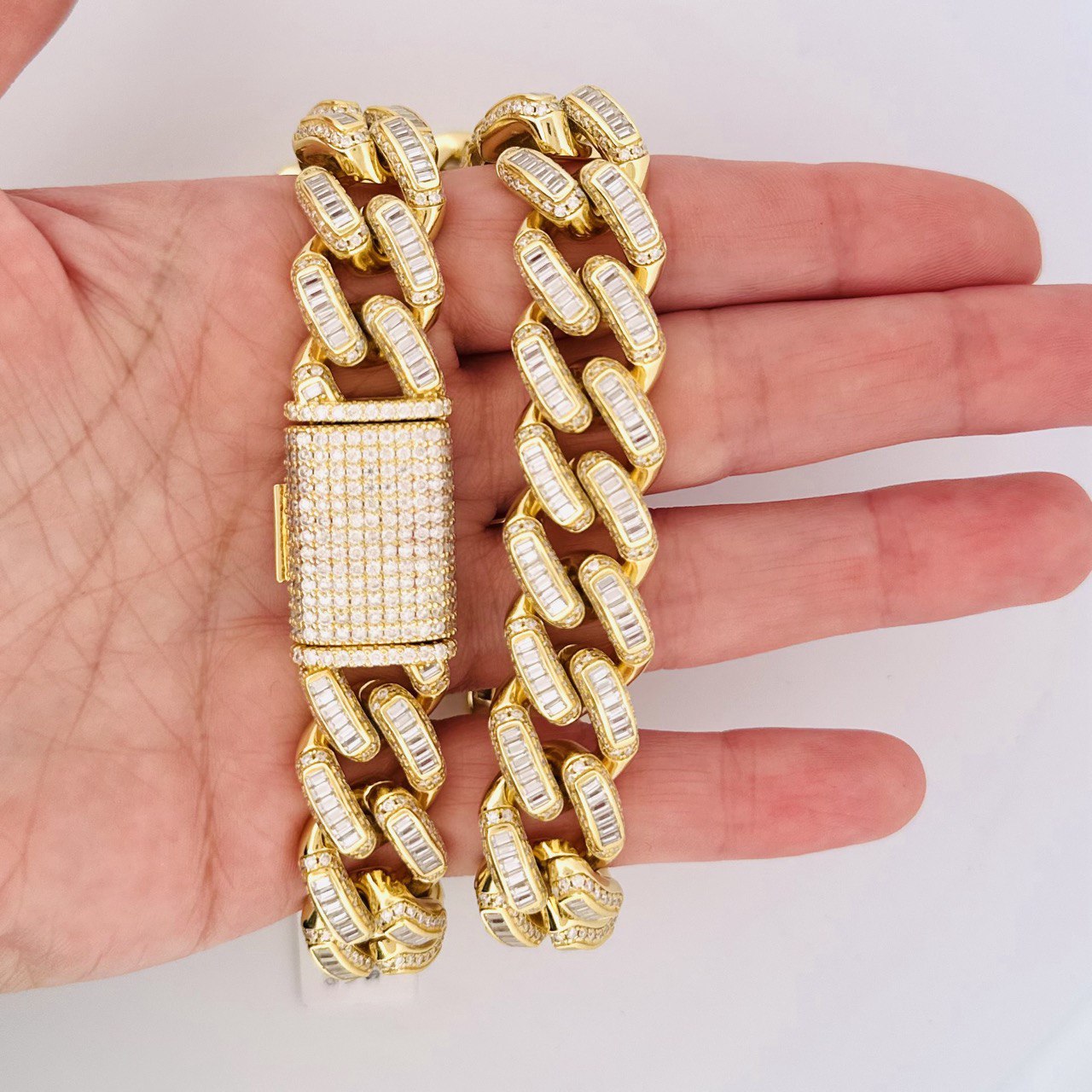 Sterling Silver Solid Miami Cuban Link Chain with VVS Moissanite Stones - 6