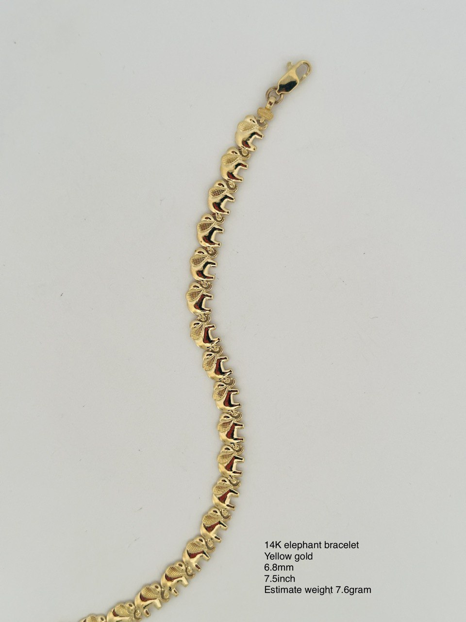 14K Elephants Bracelet, 6.8MM