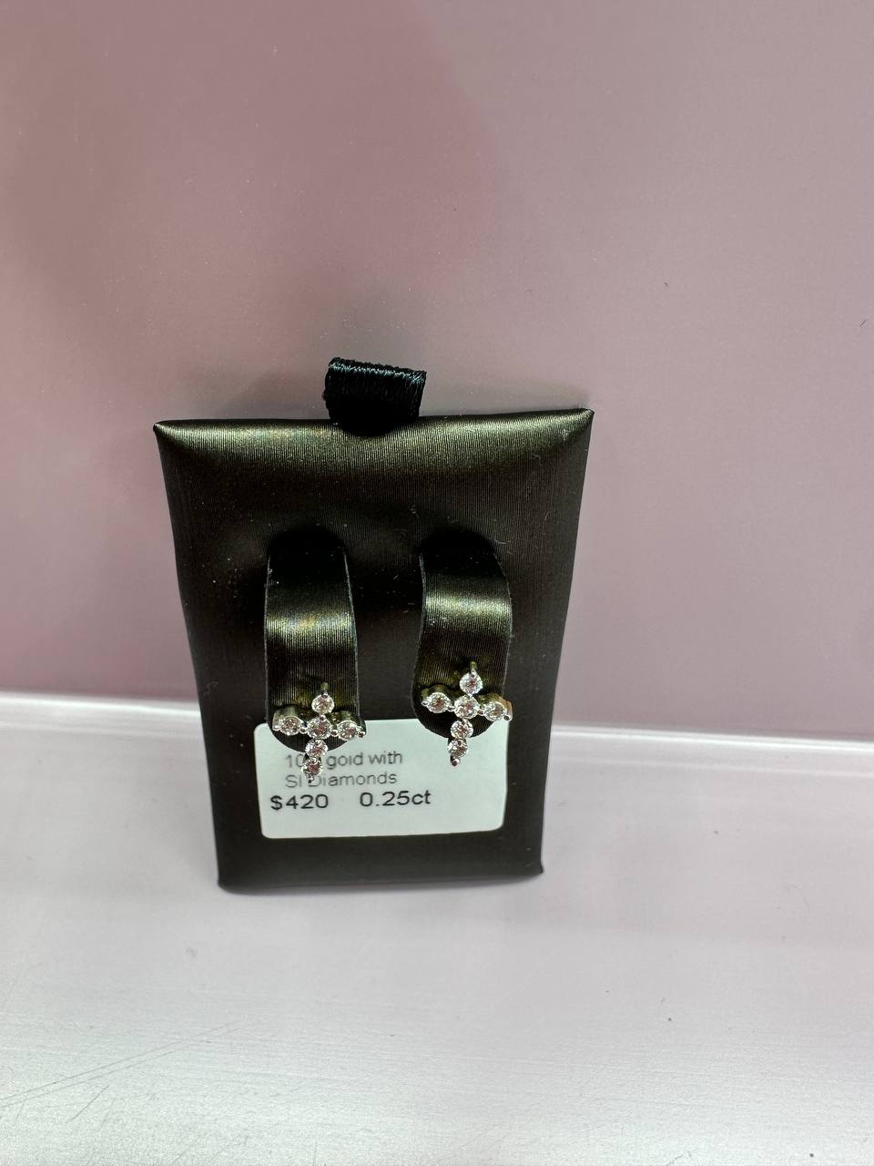 10K Natural Diamond Cross Earring