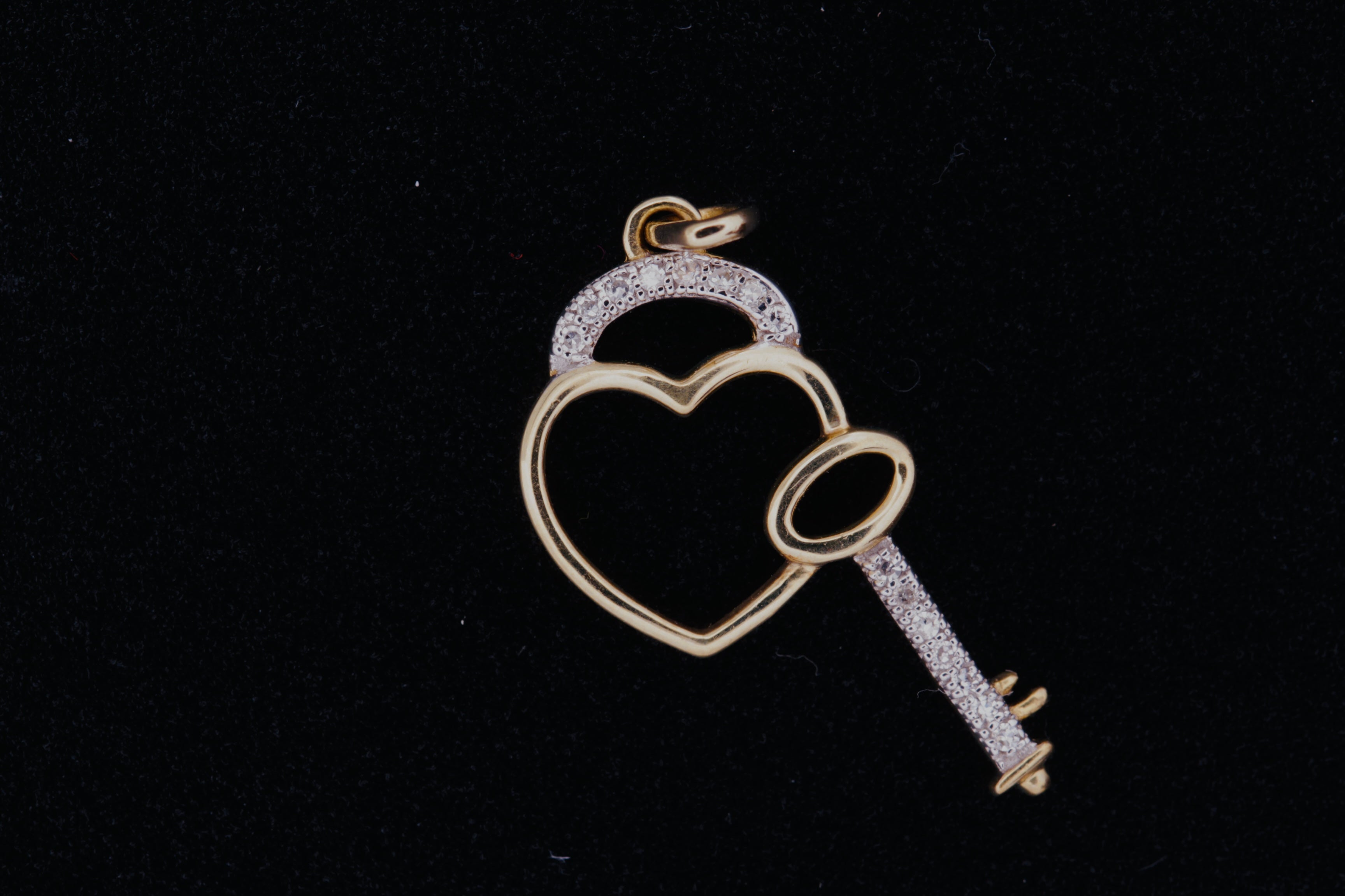 10K Yellow Gold Heart Key Charm with Diamonds