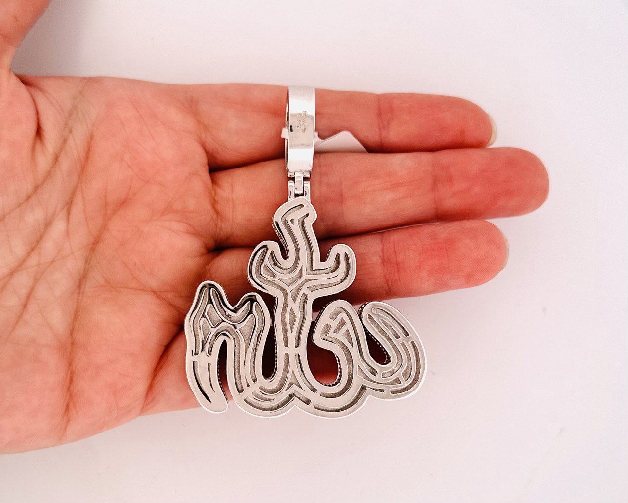 Sterling Silver VVS Moissanite Allah Pendant - 9.31 Carats