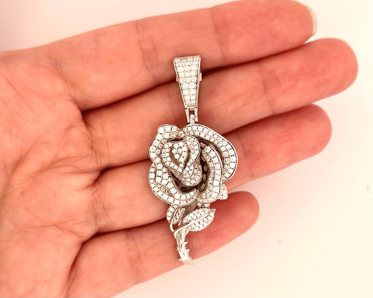 Sterling Silver VVS Moissanite Rose Flower Pendant