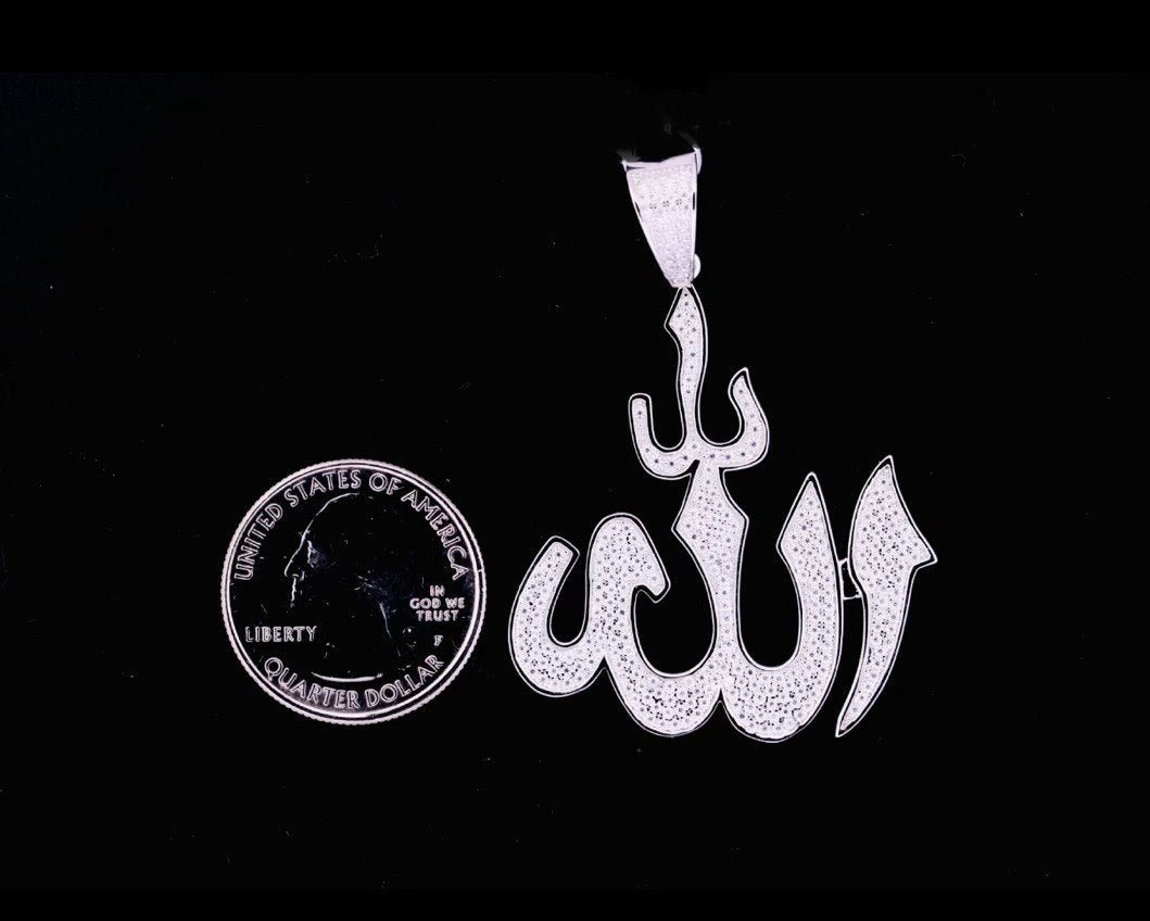 Sterling Silver VVS Moissanite Allah Pendant,