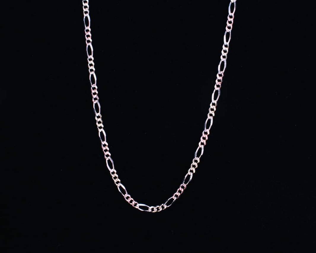 14K Solid Figaro 3-Color Chain Necklace - 2.35 MM