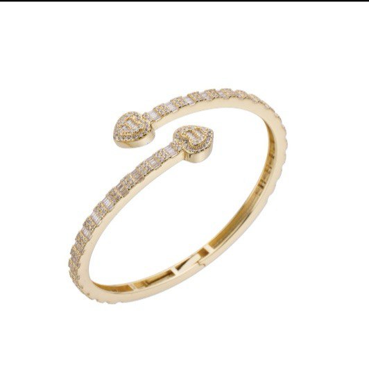 Sterling Silver Heart-End Bangle Bracelet with VVS Moissanite Stones