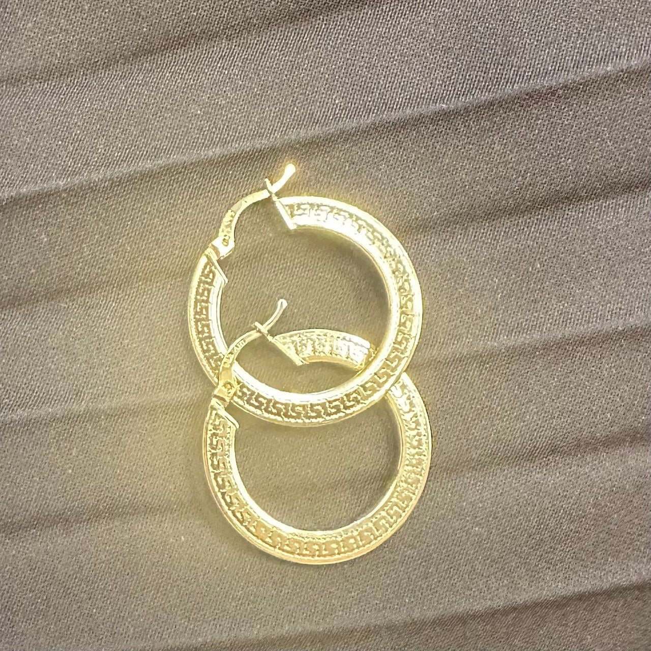 14K Yellow Gold Greek Key Hoop Earrings – 1Inch